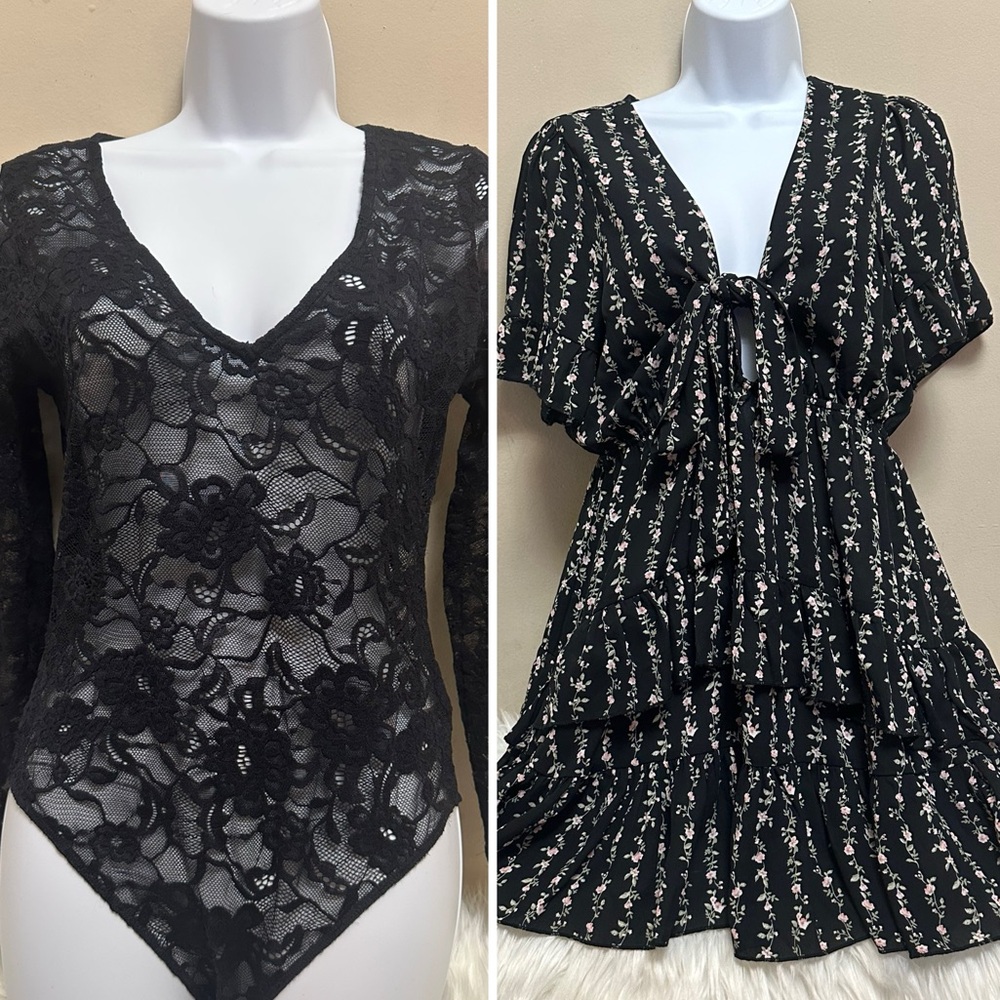 2 pieces forever 21- Short Flowy Dress + embroidered bodysuit